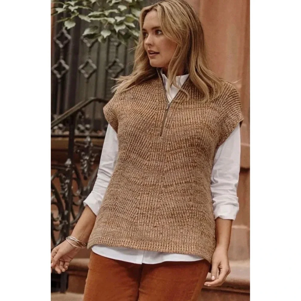 J. JILL Rib-Textured Marled Sweater Vest Pumpkin Spice Multi Womens •S• Layering